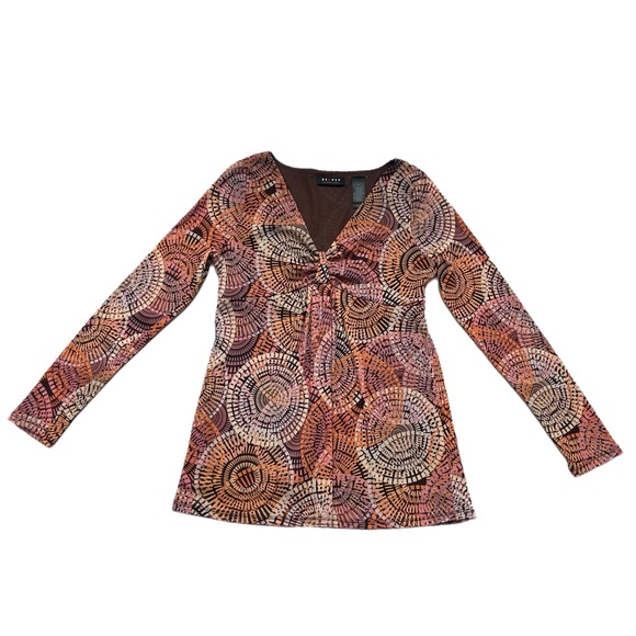 Vintage Axcess Brown/ Orange/ Pink  Sheer Sleeves Blouse Women Size M (Medium) - Picture 2 of 8